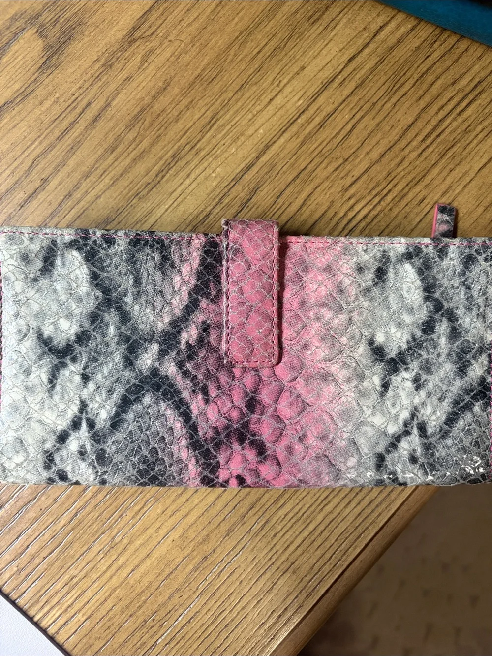 Lodis Pink & Gray Leather Snake-Print Wallet